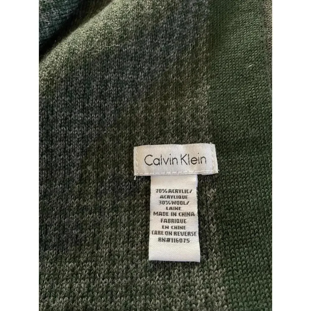 Calvin Klein Gray Green Patterned Wool Blend Scarf